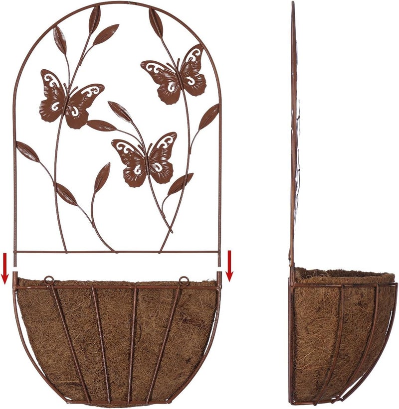 BAYN 2PK Wall Hanging Planter Decor Art with Butterfly, Metal Wall Mounted Planters Indoor Outdoor Wall Planter for Succulent Herb Home Garden Yard - Image 4
